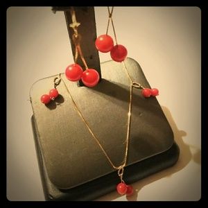 18k costume make  red cherry coral set